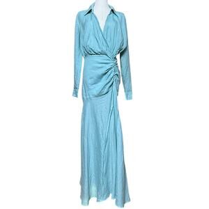 In The Mood For Love Peggy Maxi Dress Size XS 100% Linen Long Sleeved Collared